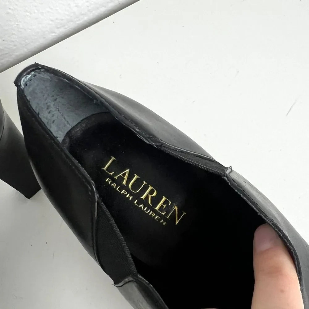 Lauren Ralph Lauren Chic Soft Black Leather Heeled Ankle Booties ‘Brittni’